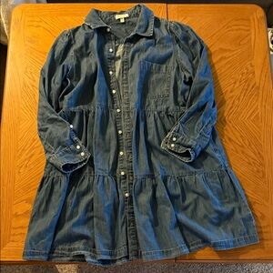 crown & ivy Denim Tiered Button-Front Long Sleeve Dress - has pockets!